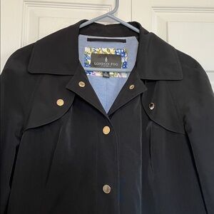 London Fog M Women's Black Raincoat Coat single breasted snap front car length